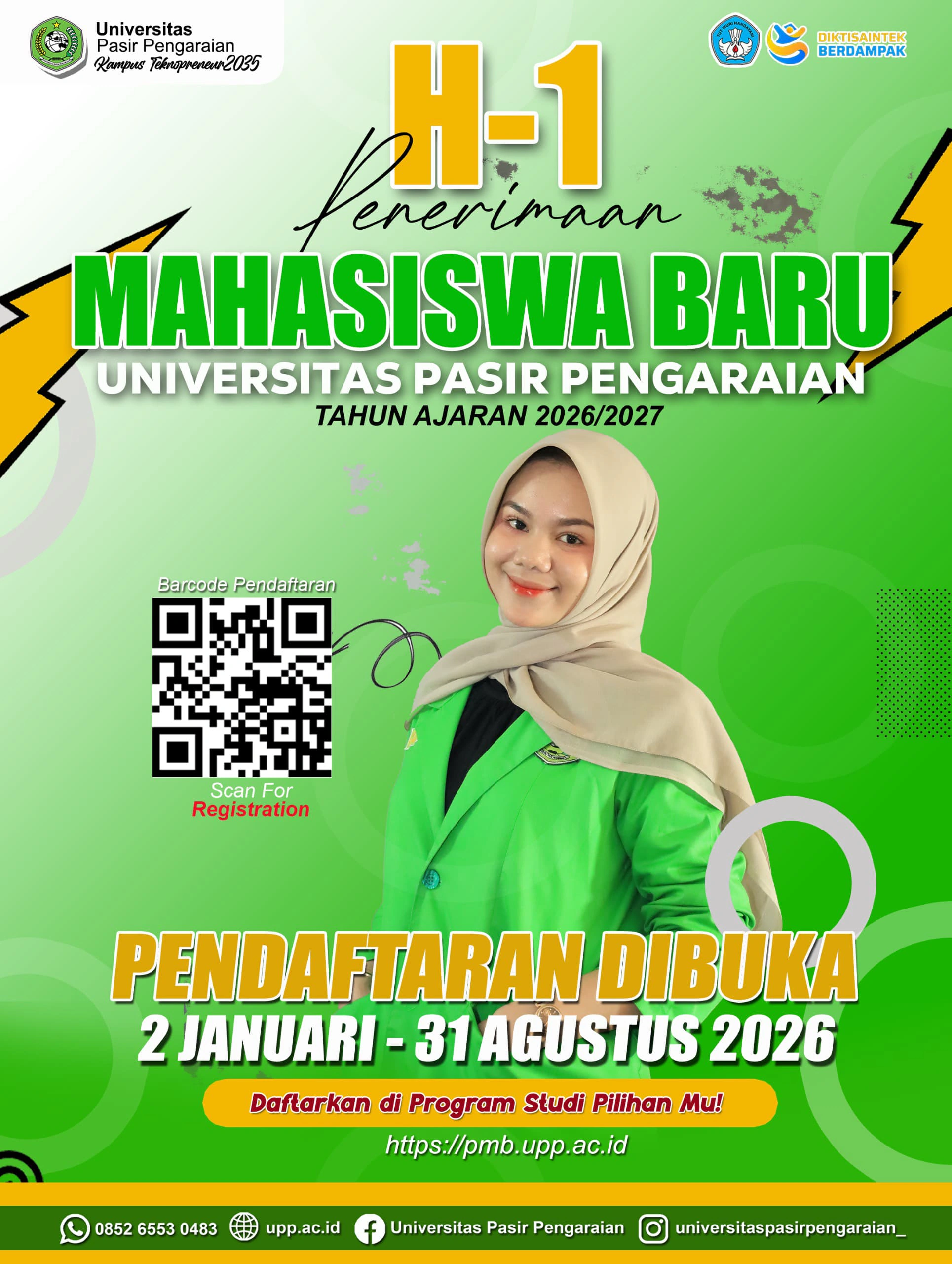 H-1 Penerimaan Mahasiswa Baru, UPP Buka Pendaftaran Tahun Ajaran 2026/2027