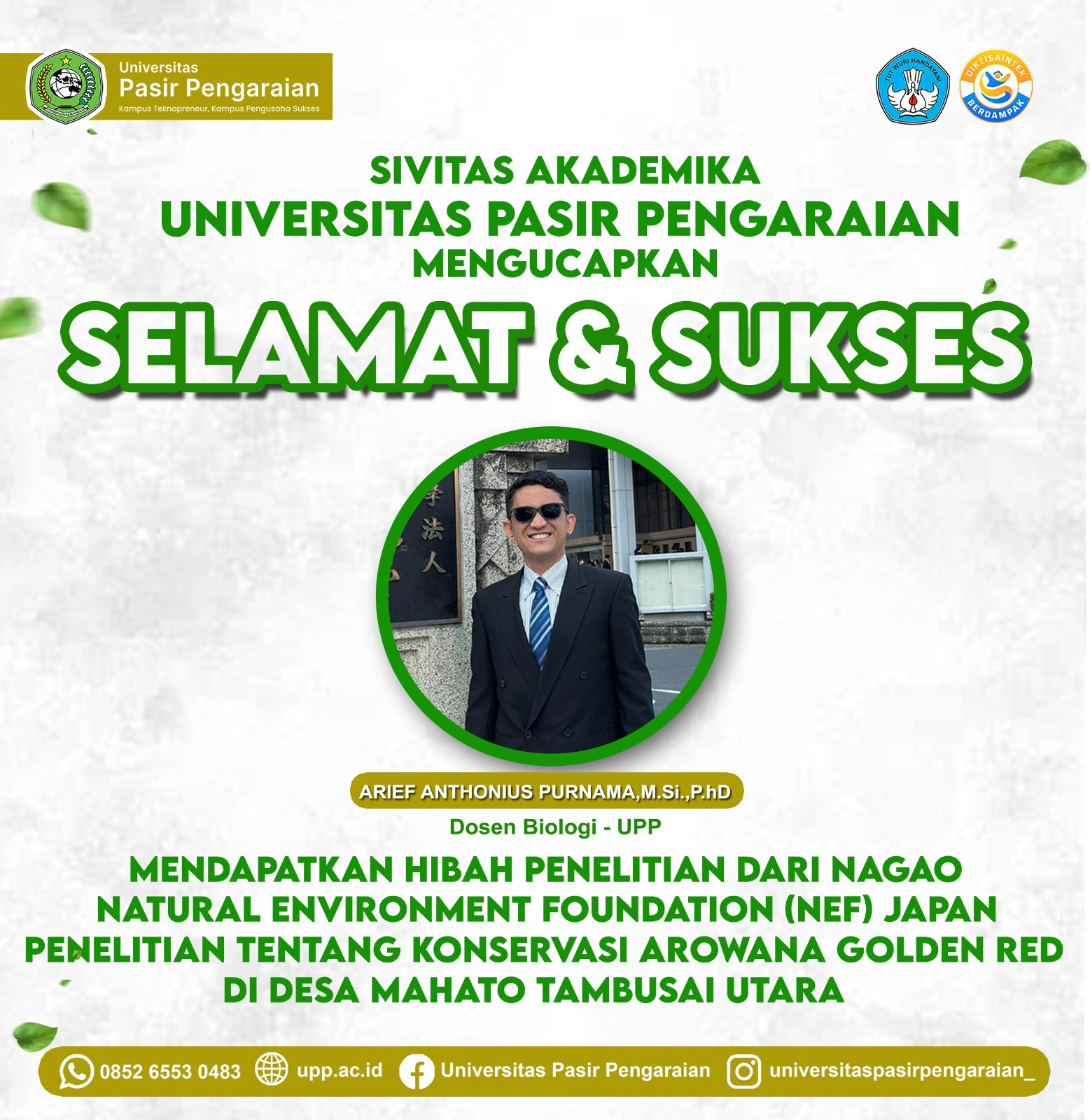 Membanggakan, Dosen UPP Arief Anthonius Purnama Lolos Hibah Penelitian dari Nagao Jepang