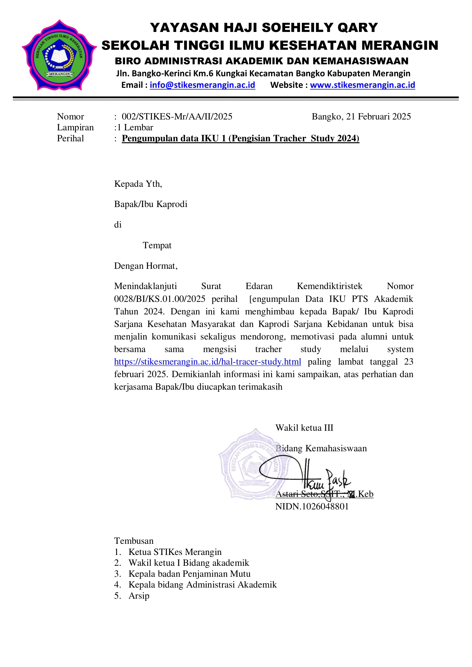 Pengumpulan data IKU 1 (Pengisian Tracer Study 2024)