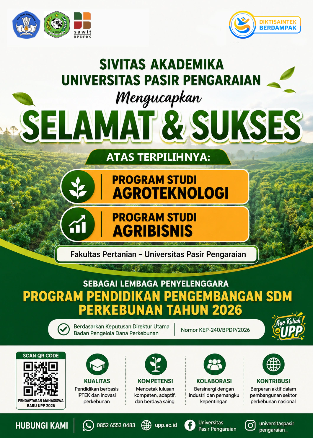 Selamat, UPP Terpilih Sebagai Penyelenggara Beasiswa Pengembangan SDM Perkebunan Kelapa Sawit 2026