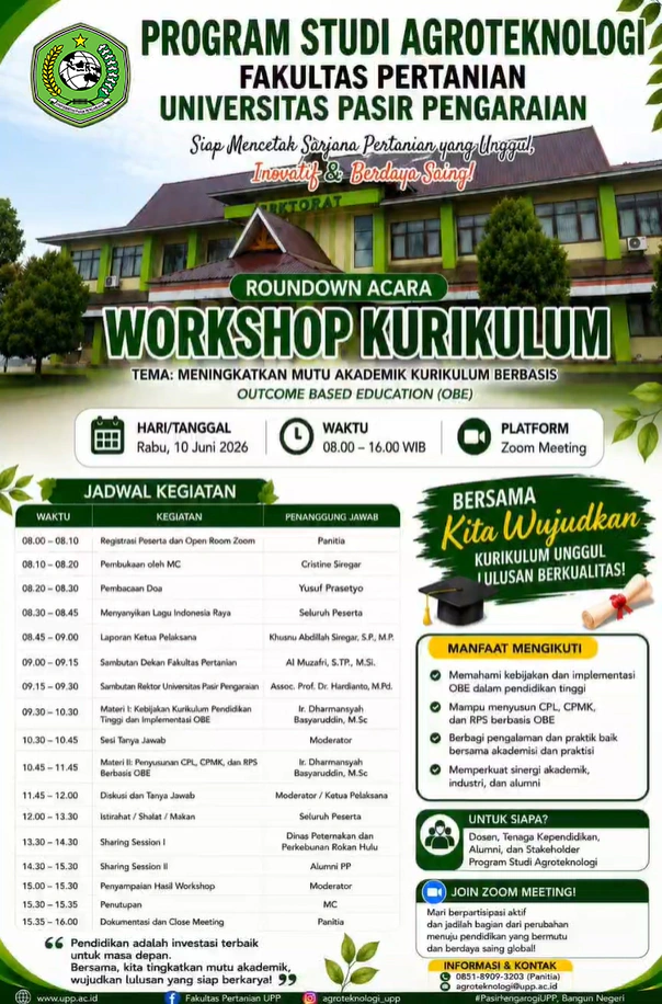 Tingkatkan Mutu Akademik, Prodi Agroteknologi FAPERTA UPP Gelar Workshop Kurikulum Berbasis OBE