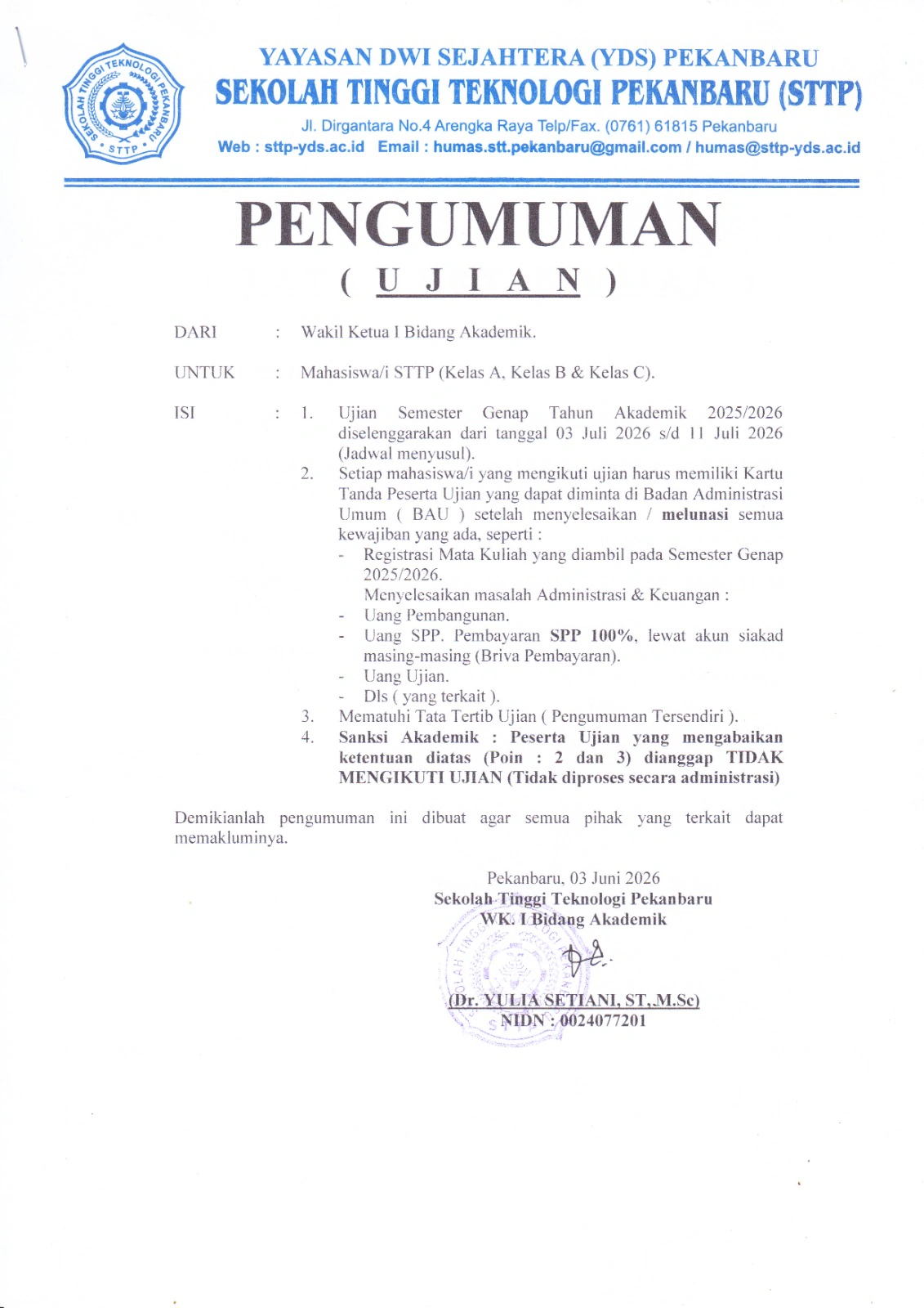 Ujian Akhir Semester (UAS) Tahun Akademik 2025/2026