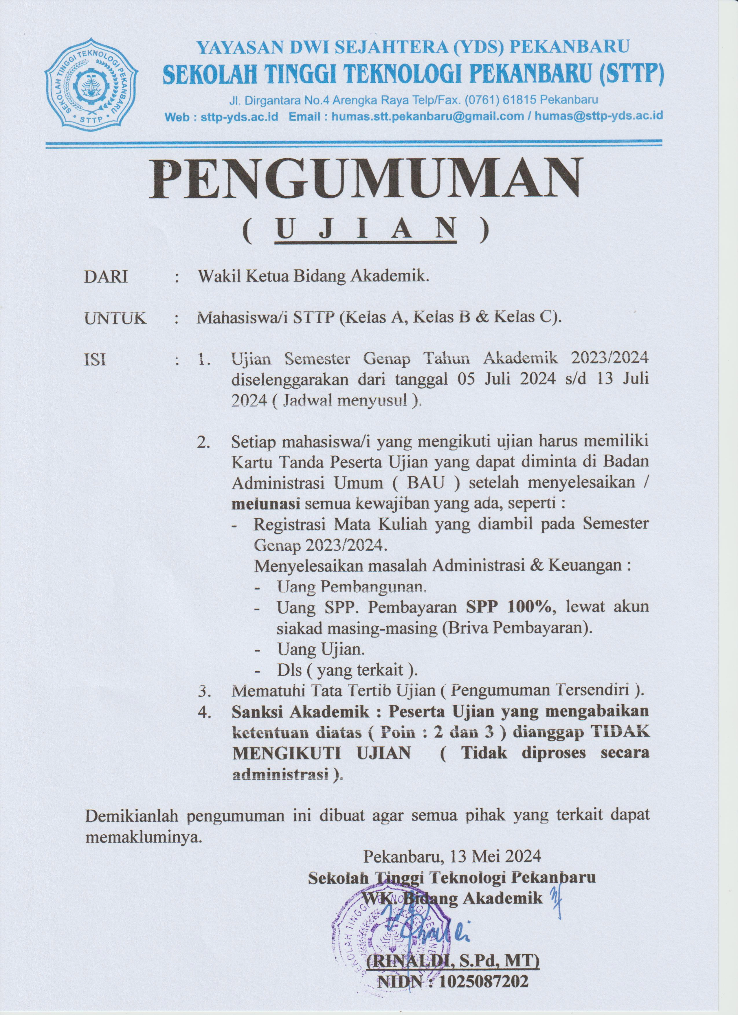 JADWAL UJIAN AKHIR SEMESTER (UAS) Semester Genap 2023-2024