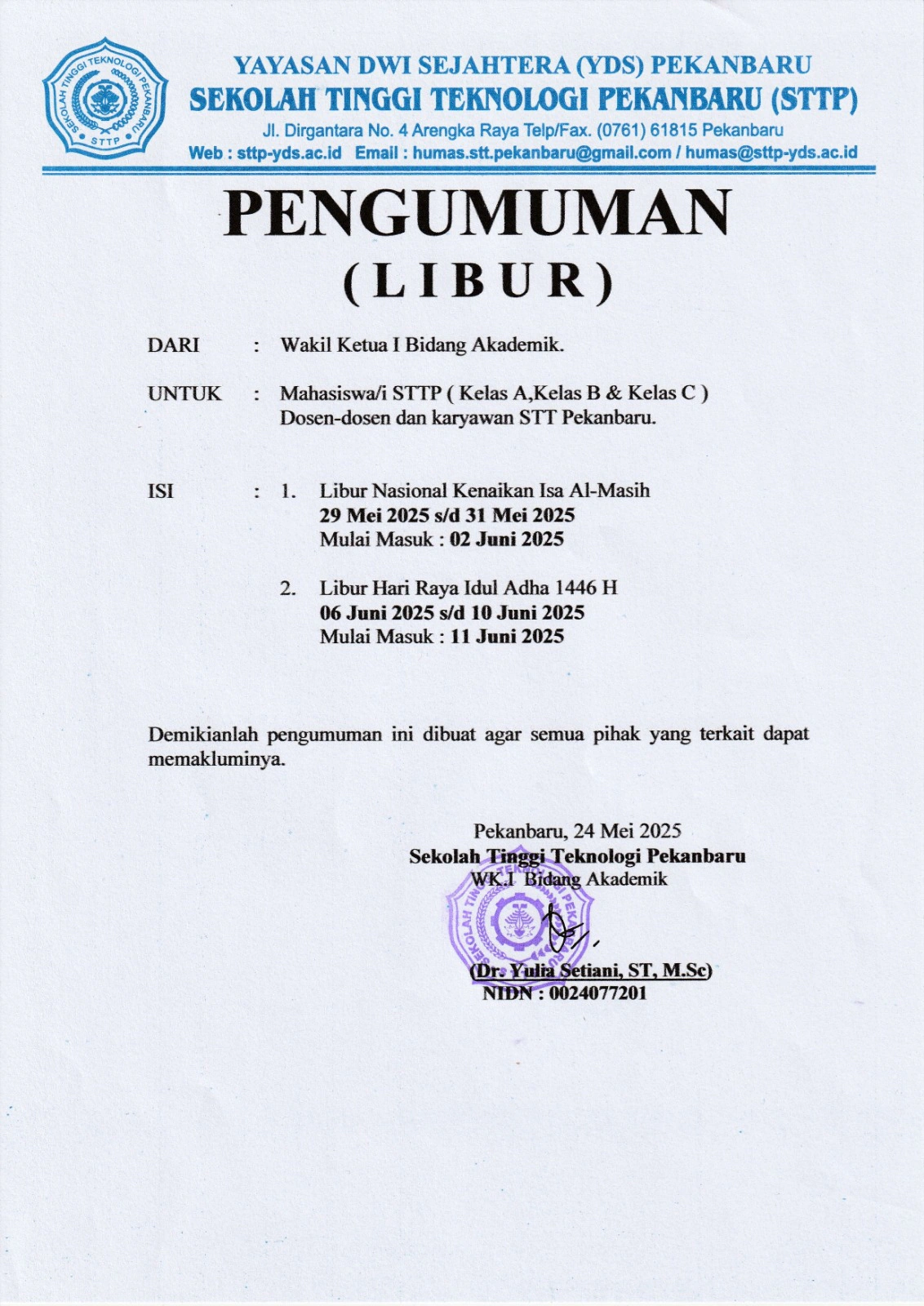 Pengumuman Libur Nasional