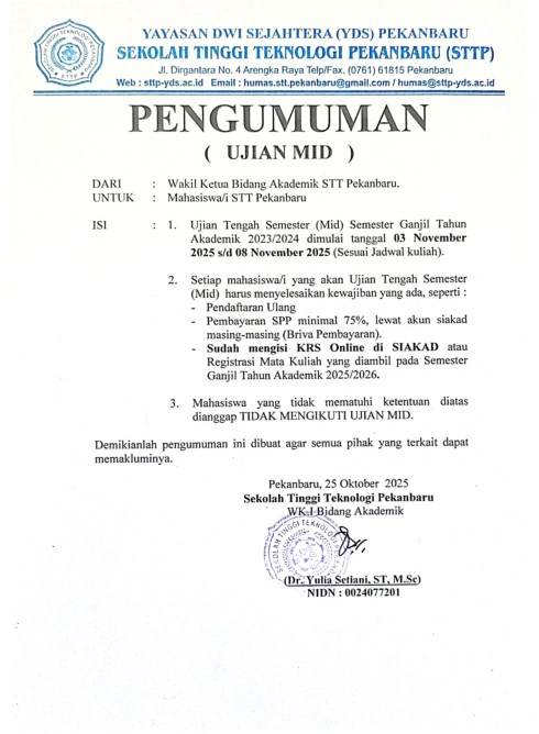 Pengumuman Ujian Tengah Semester Ganjil 2025/2026