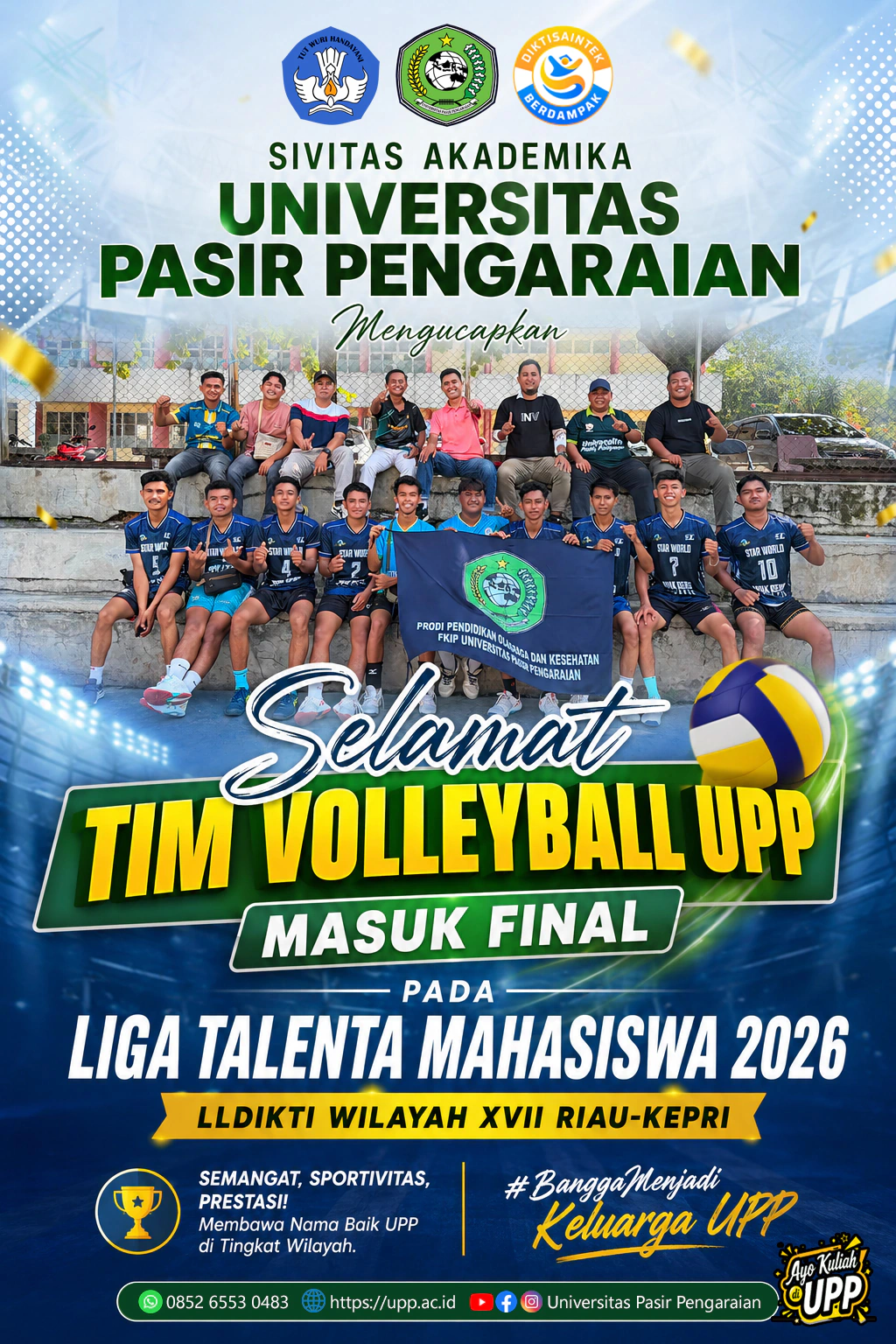 Tim Volleyball UPP Berhasil Tembus Babak Final Liga Talenta Mahasiswa 2026 LLDIKTI Wilayah XVII