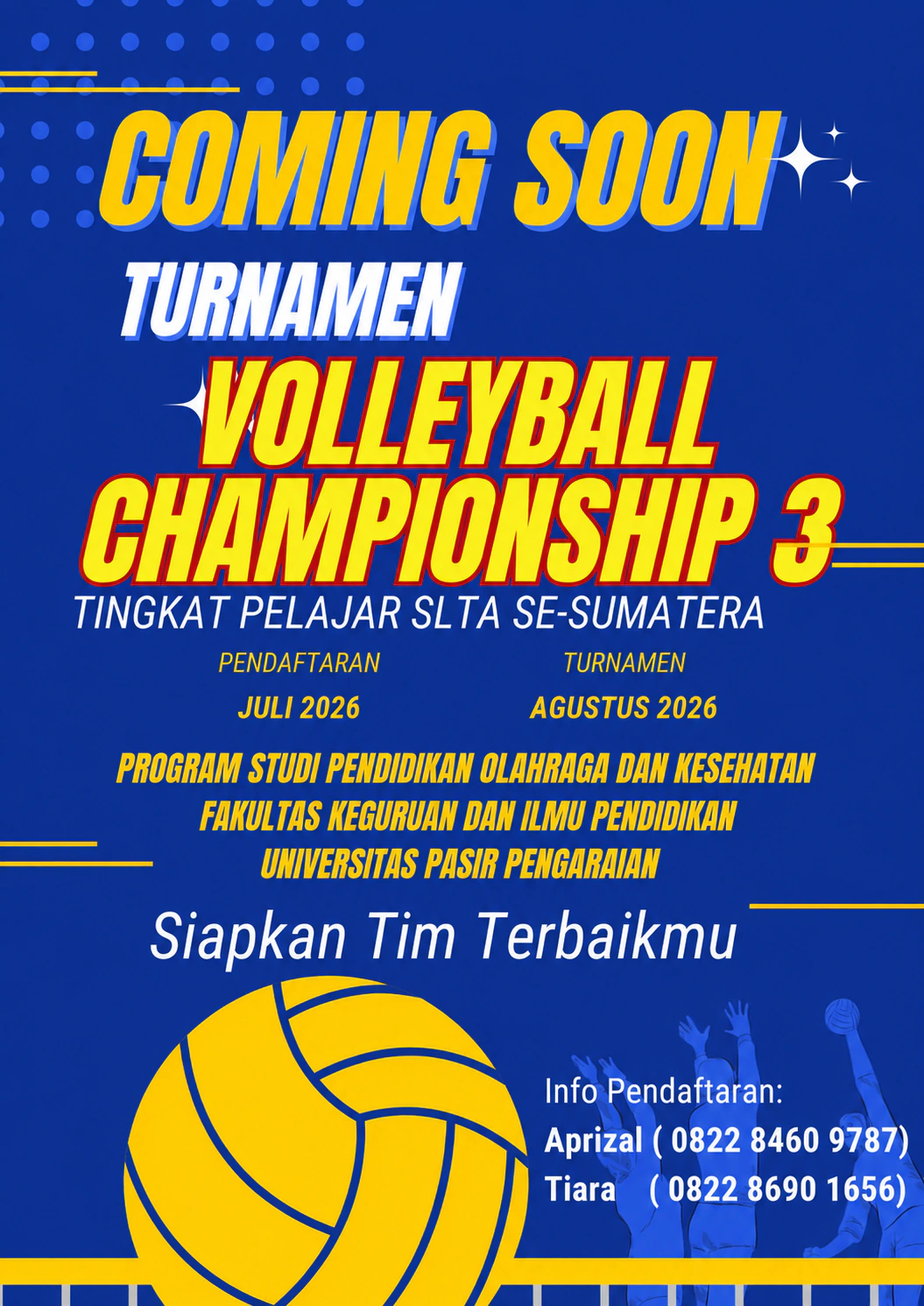 Siapkan Tim Terbaikmu! Program Studi Pendidikan Olahraga & Kesehatan FKIP UPP Gelar Volleyball Championship 3 Tingkat SLTA Se-Sumatera