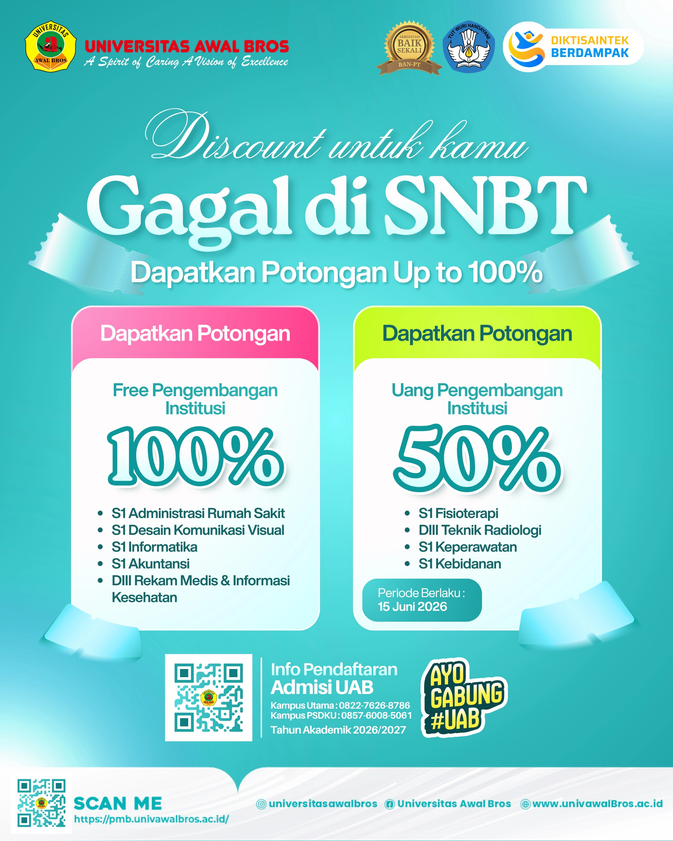 Bagi yang belum lulus SNBT Bisa gabung di UAB, Gratis Uang Pengembangan Institusi