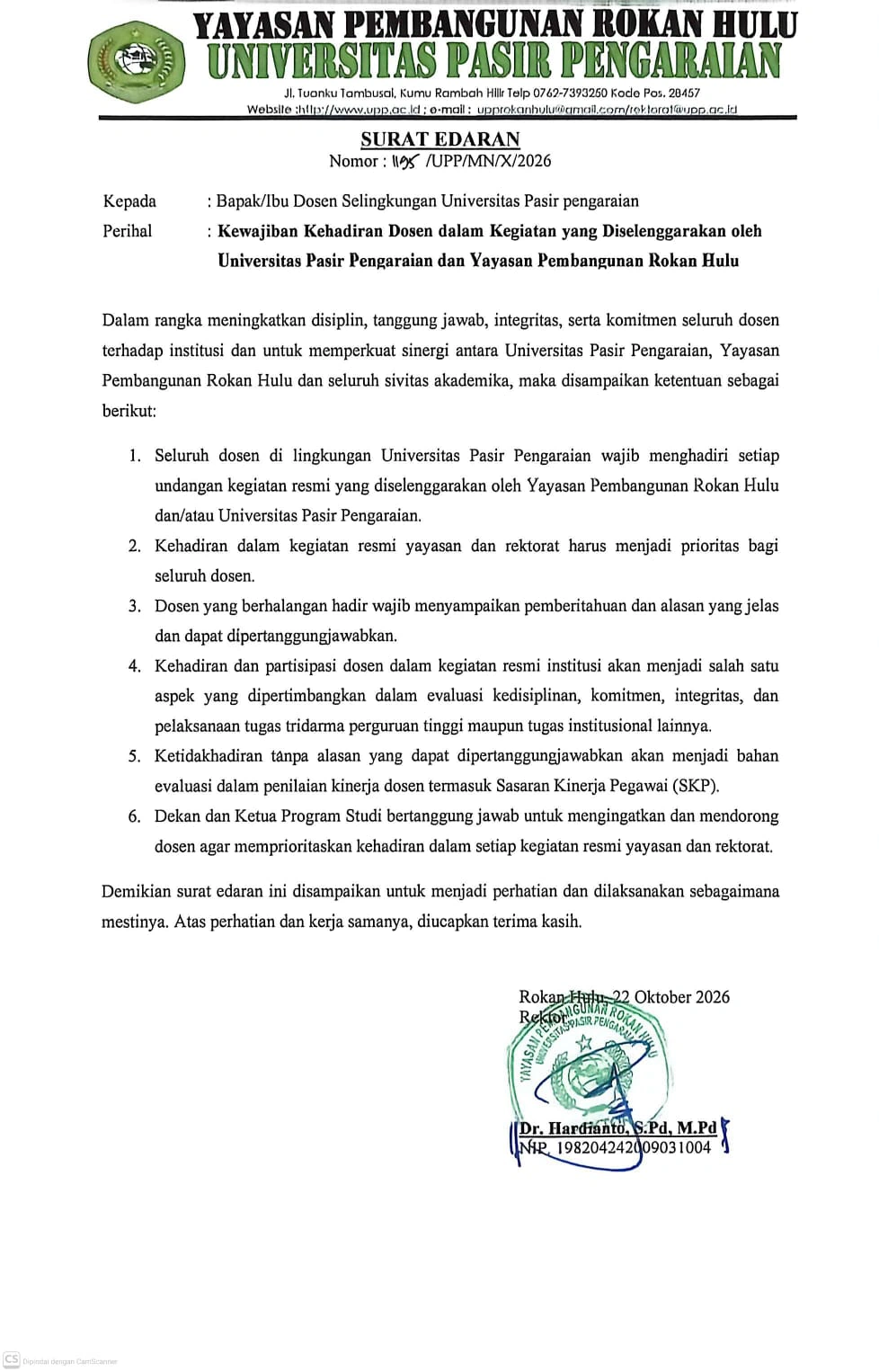 SURAT EDARAN Nomor : 1195 /UPP/MN/X/2026